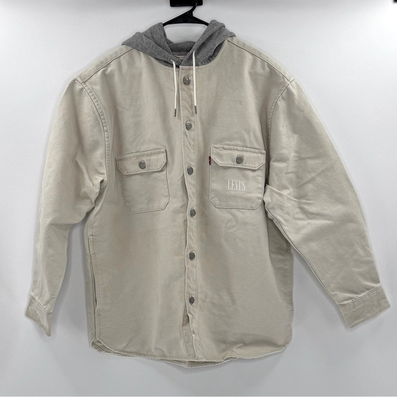 Levi's Hooded Jackson Overshirt Heavyweight Jean Jacket, Beige Sand, Size L, NWT - Picture 5 of 15